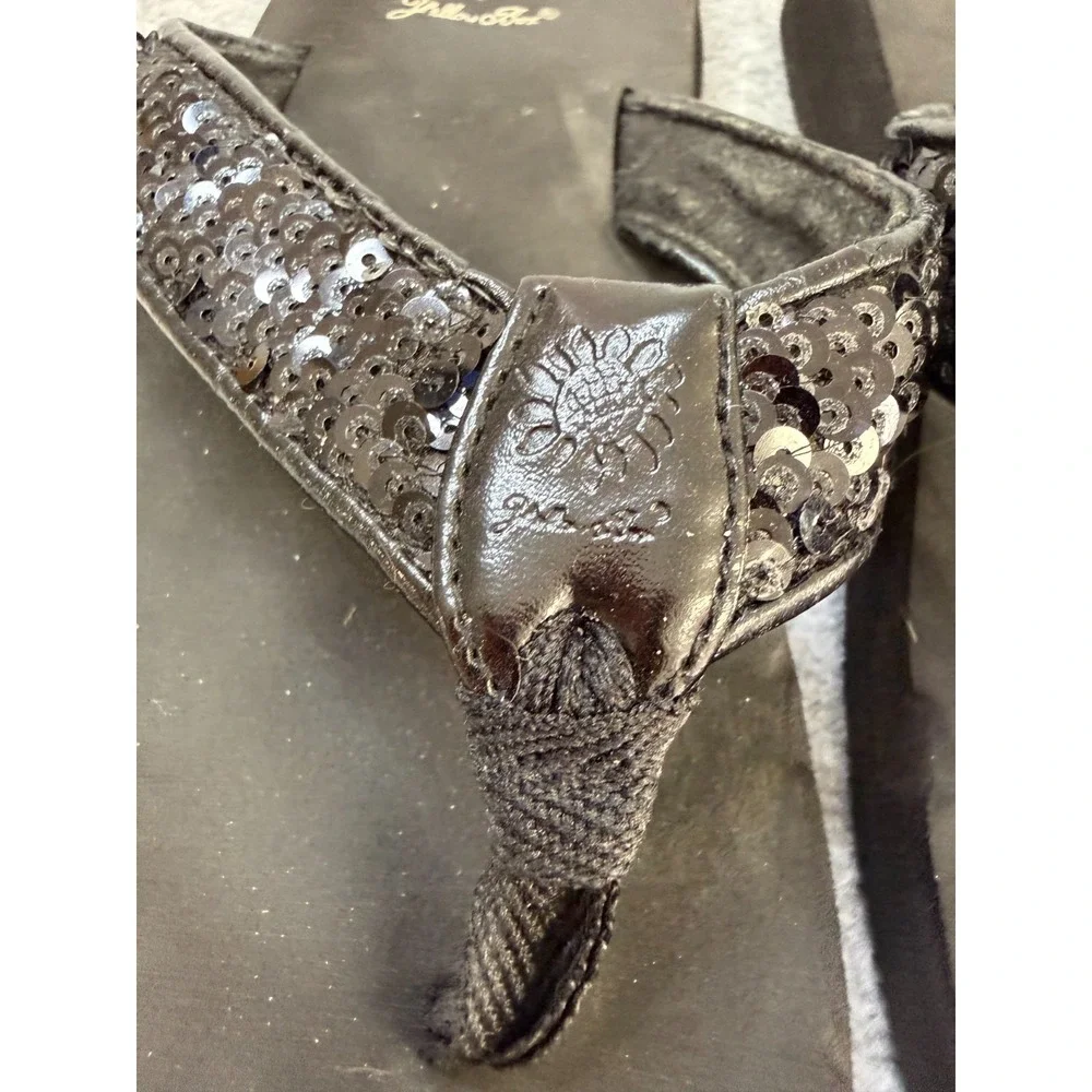 Yellow Box Black Sequin Wedge Flip Flops Women's Size 9 - Picture 4 of 5